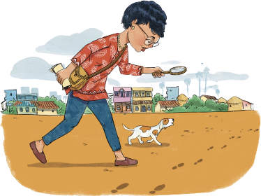 Illustration of a reporter with a notebook and magnifying glass
