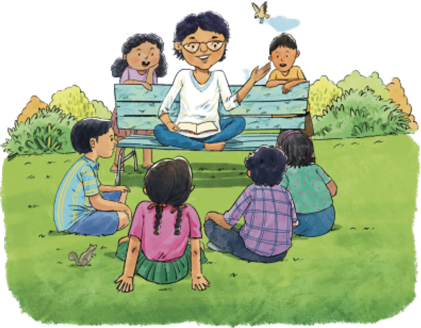 Illustration of a storytelling session with children